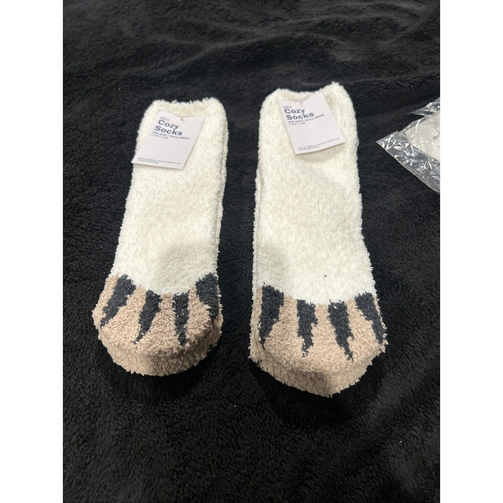 Lot of 2 OLD NAVY "claw" Cozy Socks  Off White with claws around toes One Size